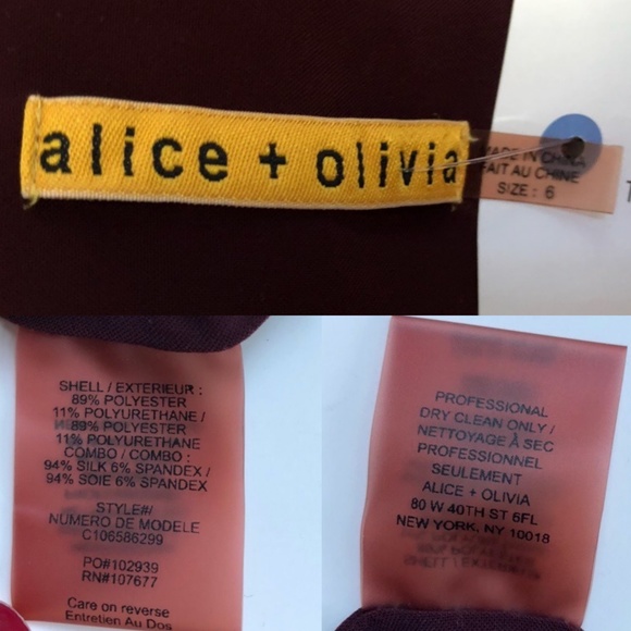 ALICE + OLIVIA 4-6 S SMALL BURGUNDY WINE RED SILKY SHEATH DRAPE NECK DRESS - Picture 11 of 11